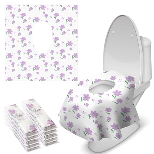 Blissful Diary 20 Pcs Toilet Seat Covers Disposable for Toddlers & Adults, Extra Large Waterproof, Portable Package for Travel, Kids Potty Training(Purple Flowers)) - color: Purple Flower, size: 20Pack