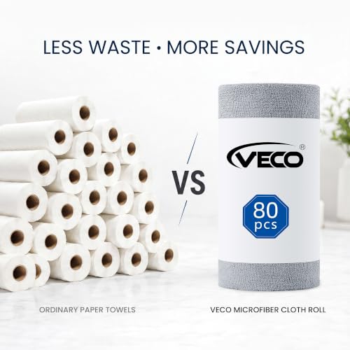Veco Microfiber Cleaning Cloth Roll 80 PCS Gray, 12" x 12" - color: Gray