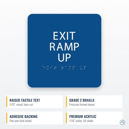Alpha Dog Exit Ramp Up Sign, 6x6 ADA Braille Sign, Blue - color: Blue, size: Exit Ramp Up