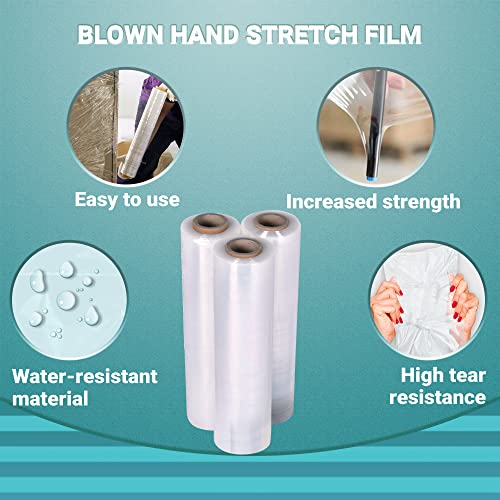 APQ 4 Rolls of Blown Hand Stretch Film 12" x 1500'. Clear Hand Stretch Wrap, 80 Gauge. Tear Resistant Residue Free Film for Moving, Shipping, Wrapping. Industrial Grade Pallet Shrink Wrap Film. - size: 12" x 1500'