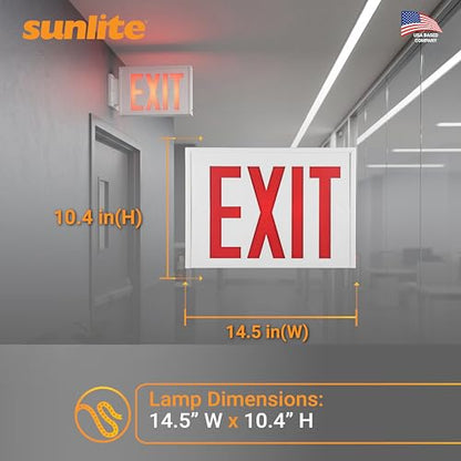 Sunlite 05276 LED Steel Exit Sign, White Housing with Bright Red Lettering, 90-Minute Battery Power Back-Up, Dual Voltage 120-277V, Ceiling or Wall Mount, Long Lasting, Fire Safety, NYC Compliant