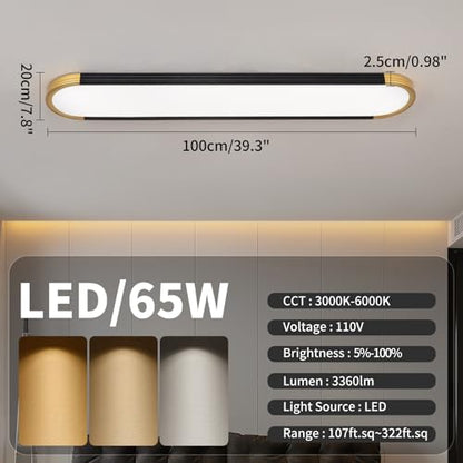 ADISUN 39.4in Linear Ceiling Light, LED Flush Mount Ceiling Lamp with Remote Control, Dimmable Color Changing, High CRI Black Gold Modern Lighting Fixture for Kitchen Living Room Bedroom Hallway - color: Black&Gold-39.4inch