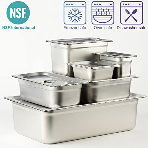 CURTA 6 Pack Anti-Jam Hotel Pans, 1/4 Size 2 1/2 Inch Deep, NSF Commercial 18/8 Stainless Steel Chafing Steam Table Pan, Catering Storage Metal Food Pan - color: 1/4 Size, size: 2-1/2" Deep