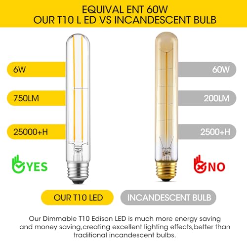 7.3" T10 Tubular LED Light Bulb, 60W Eq, Dimmable, Cool White 4000K, 6-Pack - color: Cool White, size: 7.3 Inch- 6 Count