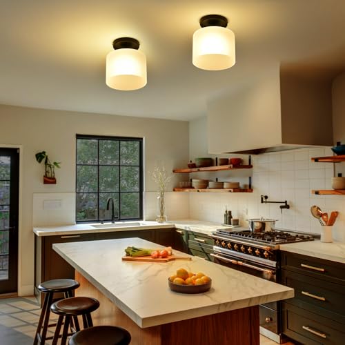 Semi Flush Mount Ceiling Light, Modern Kitchen Lighting Fixtures Ceiling, Rustic Ceiling Light Fixtures, Ceiling Lights with Glass Shade for Hallway Foyer Entryway Bedroom - color: 1 Pack Milk Glass, size: 1 Pack