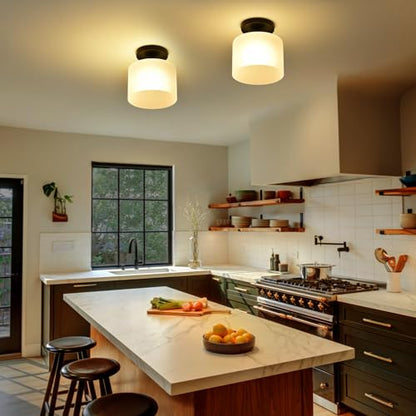 Semi Flush Mount Ceiling Light, Modern Kitchen Lighting Fixtures Ceiling, Rustic Ceiling Light Fixtures, Ceiling Lights with Glass Shade for Hallway Foyer Entryway Bedroom - color: 1 Pack Milk Glass, size: 1 Pack