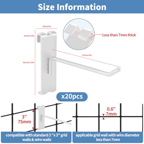 20Pcs Gridwall Hooks, Metal Grid Panel Hanging Peg Hooks, Grid Wall Accessory for Clothes Storage, Home Organization, Retail Display (White, 4"/10Cm) - color: White, size: 4"/10Cm