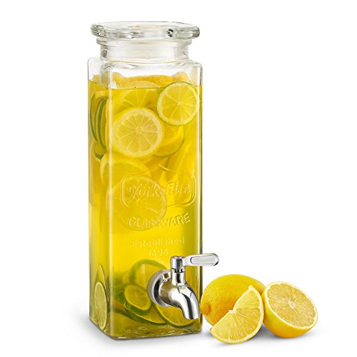 Kook Glass Drink Dispenser, with Leak-Proof Stainless Steel Spigot, Clear Rectangular Mason Jar, Beverage Storage for Fridge, for Water, Iced Tea, Sangria, Lemonade, 80 oz (2) - size: Pack of 2
