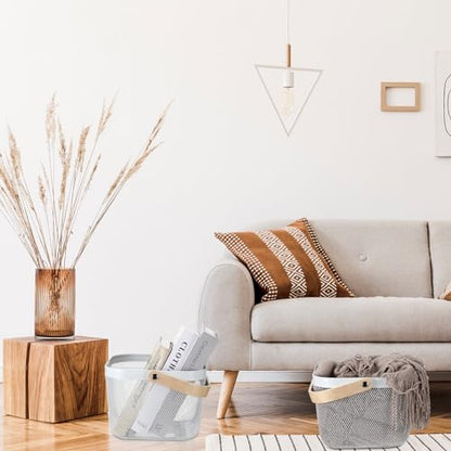 Roshtia 6 Pcs Metal Mesh Basket with Handle, Fall Farmhouse Garden Basket - color: White, size: 9.65 x 9.65 x 7.09 Inch