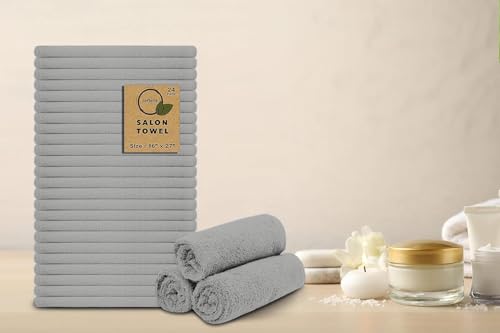 Salon Towels – Pack of 24 (16"x27") 100% Cotton Ring Spun (Not Bleach Proof) Ultra Soft, Highly Absorbent Hand Towels – Bulk for Spa, Gym & Salon (Silver Grey) - color: Silver Grey
