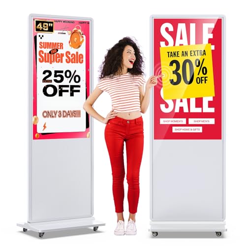 MWE 49 Inch Indoor Digital Signage Touchscreen Kiosk Floor Standing Advertising Display LCD Totem Interactive Display Poster Android System with Auto Media Player-White - color: White, size: 49 inch, style: Touch-Screen