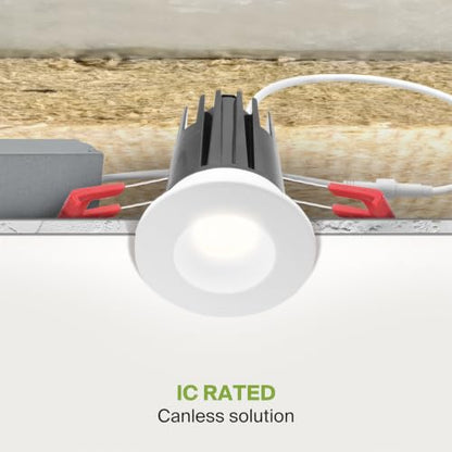 ASD 1 Inch LED Recessed Lighting with Junction Box, 5 CCT 2700K-5000K CRI 90+, 7W 120V 550 Lumens, Round Triac Dimmable Anti-Glare Downlight, IC Rated Downlights for Ceiling, ETL White