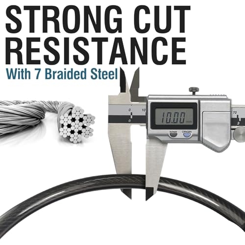 MARQUE Security Steel Cable - 3/8 inch (10 mm) Thick (4', 7', 15', 20' or 30') Vinyl Coated Braided Steel Cable with Double Sealed Looped Ends for U-Lock, Padlock, Disc Lock (15 FT) - color: 15 FT