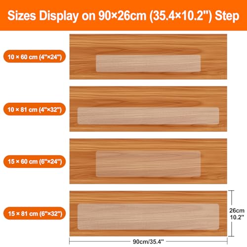 Spurtar Non Slip Staircase Step Treads, 6"x24" 15 Pack Anti Slip Tape for Stairs Indoor, Transparent Grip Tape for Stairs, Clear Skid Guard Safety Stair Runners for Wooden Steps - size: 6"x24"