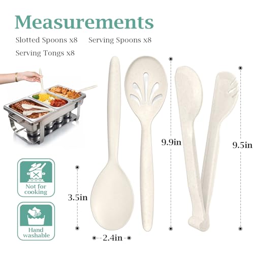 Reusable Plastic Serving Utensils Set of 24, Heavy Duty Wheat straw Large Serving set 10" Serving Spoons/10" Slotted Spoons/9.4" Tongs, for Party Buffet Catering (Khaki, Not for Cooking) - color: Khaki, size: 24 pcs
