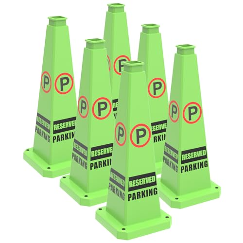 Reserved Parking Cone 36 inch, “REVISED PARKING” No Parking Sign Cone with Rubber Weighted Base, 4-Sided Warning Cone for Driveways Business Parking Lots Garages(6 Pack) - color: REVISED PARKING/GREEN, size: 36 inch