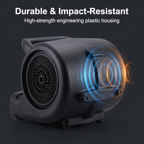 1/2 HP Air Mover Floor Blower Fan, 6000 CFM Carpet Dryer with Copper Motor, 3 Speed Dial Control, Carry Handle, Wide Outlet, Multi Angle Ventilation for Basement Garage Workshop Jobsite
