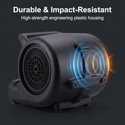 1/2 HP Air Mover Floor Blower Fan, 6000 CFM Carpet Dryer with Copper Motor, 3 Speed Dial Control, Carry Handle, Wide Outlet, Multi Angle Ventilation for Basement Garage Workshop Jobsite