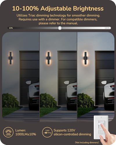EDISHINE 2 Pack LED Outdoor Wall Lights, 15.7" Modern Black Outdoor Sconce - color: Black, size: 15.7 IN