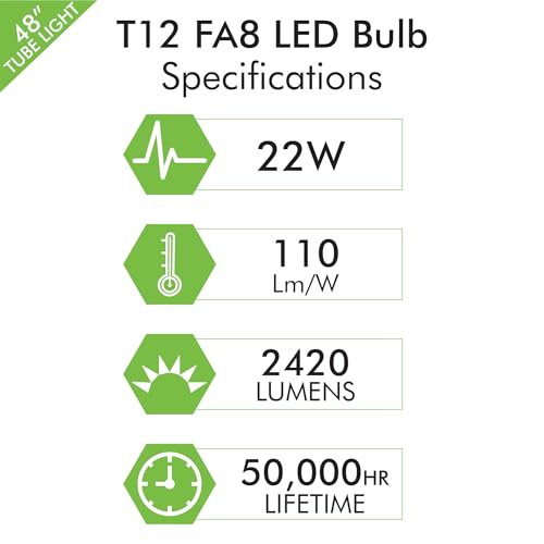 NYLL (Pack of 2 4 ft T12 Single Pin (FA8) Type A Plug & Play LED Tube, Daylight (6000K) Direct Replacement for 39W F48T12/D (Without Rewiring or Modification) Ballast Required! - color: Daylight (6000k)