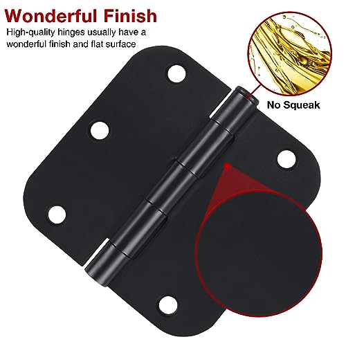 TDCHINGES Rounded Door Hinges Matte Black 3.5 x 3 1/2" Inch Heavy 3 Pack - color: Matte Black-Rounded, size: 3 Pack-no squeak