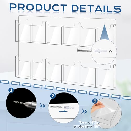 Sherr Acrylic Brochure Holder Wall Mount with Removable Dividers, Wide High Capacity Literature Display Stand for 4''x 9'', 8.5''x11'' Pamphlets, 26.7'' x 18'' for High-Traffic Lobbies Events - size: 26.7'' x 18''