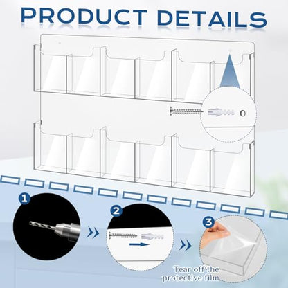 Sherr Acrylic Brochure Holder Wall Mount with Removable Dividers, Wide High Capacity Literature Display Stand for 4''x 9'', 8.5''x11'' Pamphlets, 26.7'' x 18'' for High-Traffic Lobbies Events - size: 26.7'' x 18''