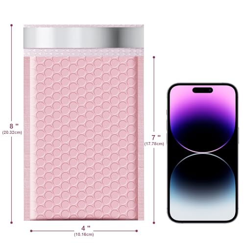 Poly Bubble Mailers 4x8 Padded Envelopes #000 50pcs, Self Seal Shipping Envelopes Padded Packaging for Small Business (Pink) - color: Pink, size: 4"x8" 50PC
