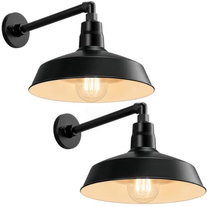 14in. Satin Black Outdoor Gooseneck Barn Light, 5000K Cool White - color: Satin Black (2-Pack), size: 13 in. Straight Arm