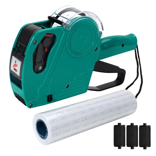 MX-5500 8 Digits Price tag Gun with 5000 Sticker Labels and 3 Ink Refill, Label Maker Pricing Gun Kit Numerical Tag Gun for Office, Retail Shop, Grocery Store (A/Green) - color: A/Green