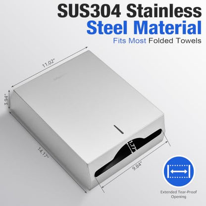 Commercial Paper Towel Dispenser Wall Mount, 304 Stainless Steel - size: 400 C-Fold/525 Multi-Fold