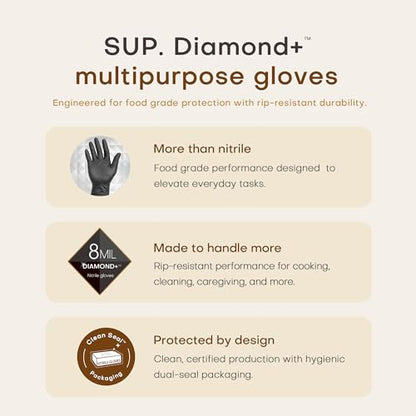 SUPER+ Disposable Nitrile Gloves, 8 Mil Diamond Powder-Free Latex-Free Food Safe Chemical Resistant Heavy Duty, Black 500 Ct - color: X-large (Black)