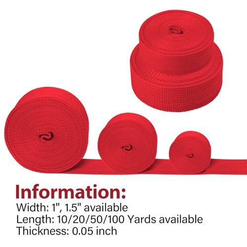 Polypropylene Webbing 1 Inch 1.5 Inch Nylon Webbing Straps Poly Strapping - color: Red, size: 1.5 inch x 10 yards