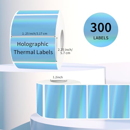 2.25"x1.25" Direct Thermal Labels, Holographic Thermal Printer Labels for Barcode, Self-Adhesive Address Shipping Thermal Label Stickers-1 Roll, 300 Labels, Holographic Blue - color: Holographic Blue, size: 2.25"x1.25"