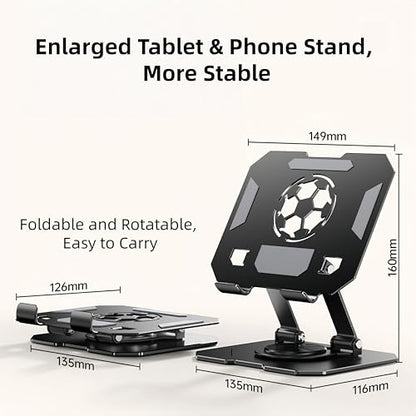 360° Rotatable Metal Tablet Stand(Backboard Soccer Cutout Design), Adjustable Folding Desktop Stand for iPad/iPhone/Switch, Universal Use for Office/Movie/Studying/Drawing/Gaming, Black - color: World Cup Stand - Black