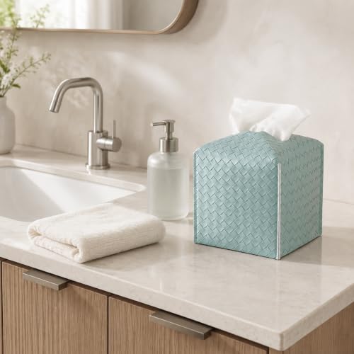 Tissue Box Cover Square Leather Facial Paper Holder, PowderBlue - color: Powderblue, size: square