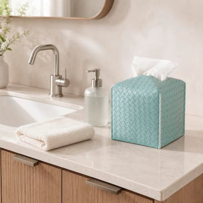 Tissue Box Cover Square Leather Facial Paper Holder, PowderBlue - color: Powderblue, size: square