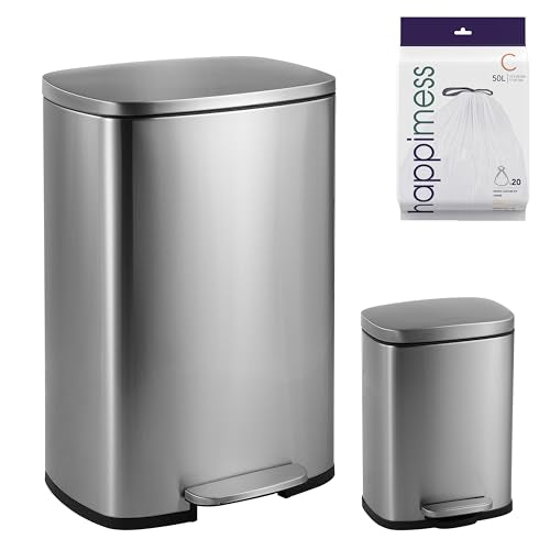 happimess Connor 2-Piece Stainless Steel Trash Can, Platinum Silver - color: Stainless Steel