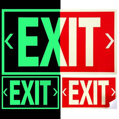 3 Pcs EXIT Signs Stickers Glow In The Dark, Photoluminescent Sign Sticker