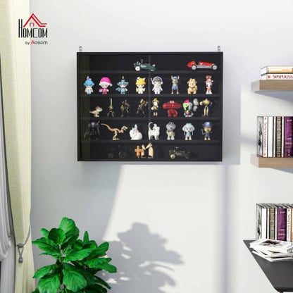 HOMCOM 5-Tier Wall Mounted Display Cabinet Glass Doors Black - color: Black