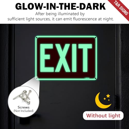 T&R Large Exit Sign - 2 Pack - - 14 x 10 Inches Rust Free .040 Aluminum Glow-In-The-Dark - UV Protected, Waterproof and Fade Resistant - 4 Pre-drilled Holes - color: Red -14" x 10" - 2 Pack - Glow-In-The-Dark