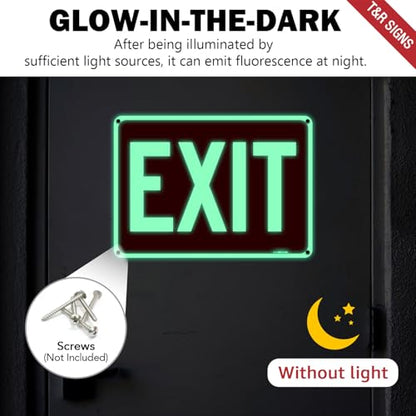T&R Large Exit Sign - 2 Pack - - 14 x 10 Inches Rust Free .040 Aluminum Glow-In-The-Dark - UV Protected, Waterproof and Fade Resistant - 4 Pre-drilled Holes - color: Red -14" x 10" - 2 Pack - Glow-In-The-Dark