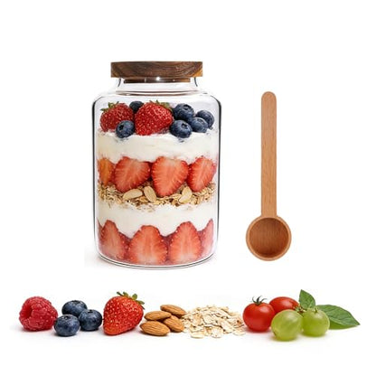 Glass Coffee Storage Jar with Lids Scoop Round Glass Coffee Ground Containers Borosilicate Glass Food Canister for Cereals Oats Beans Nut Sugar Candy Spice Rice Tea - color: 2000ml/67 oz