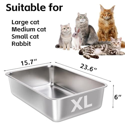 Stainless Steel Litter Box 2 Pack,XL Metal Litter Box for Big Cats - color: 2pcs - 23.6" L x 15.7" W x 6" H