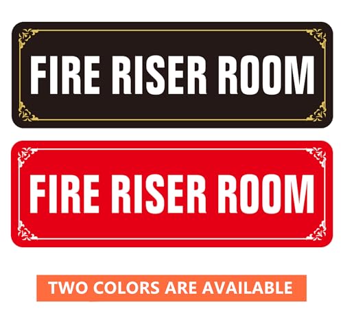 (2 Pack) Fire Riser Room Sign, Self Adhesive Rust Free and Reflective Aluminum Metal Sticker Signs for Wall and Door (9 x 3 inches, Black/White) - color: Black /White