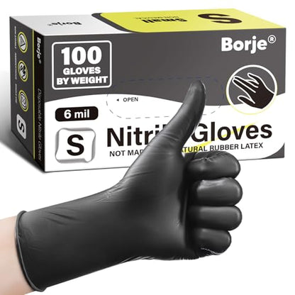 Borje Nitrile Gloves Small, 100 Count Disposable Gloves, Black, 6 Mil - color: Black 6 Mil, size: Small