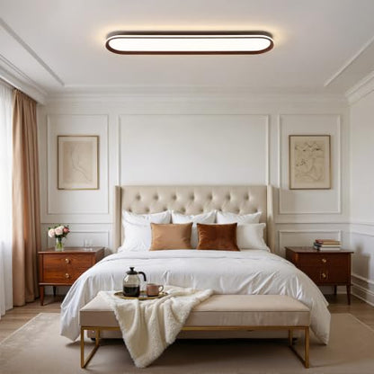 ADISUN Modern LED Ceiling Light Dimmable Linear Ceiling Light 39.4in Semi Flush Mount Long Lights with Remote Control and Side Lighting for Living Room Kitchen Dining Room Walnut - color: Walnut-1Pack, size: 39 Inch