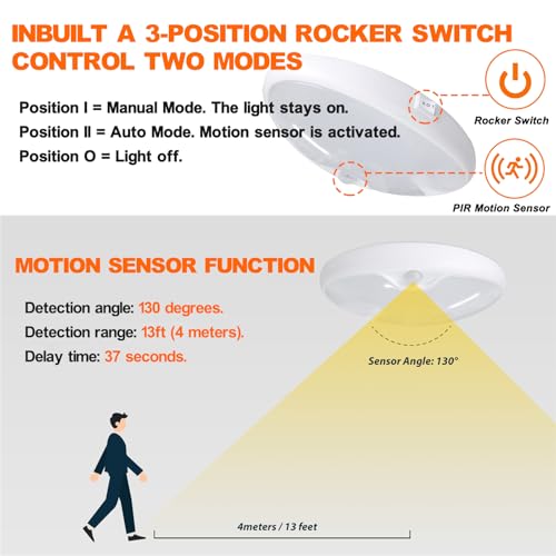 RV Motion Sensor Light LED 12 Volt Light Fixtures 6 Inch Oval with Switch - color: White shell