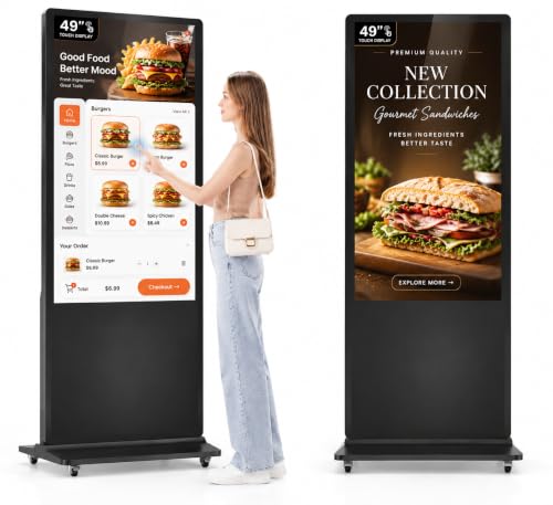 HARZHI 49 Inch Digital Signage Kiosk, 2K Touchscreen Floor Standing Advertising Display with IPS LCD Screen, Android OS and Auto Media Player - size: 49''_touchscreen