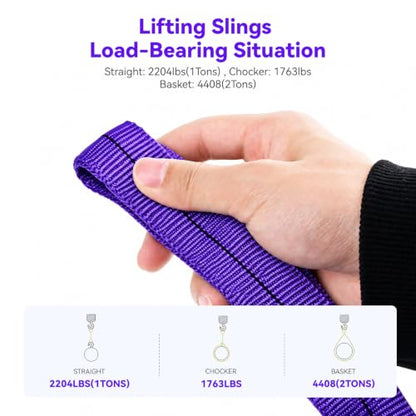 Lift Sling Straps, 1" x 6.5' Heavy Duty Endless Polyester Flat Web Sling, 1 Ton (2204 lbs) Vertical Rated Capacity, Rigging Sling for Crane Hoist, Cargo Lifting, Machinery Moving, 2-Pack - size: 1T-6.56ft(2Pack)